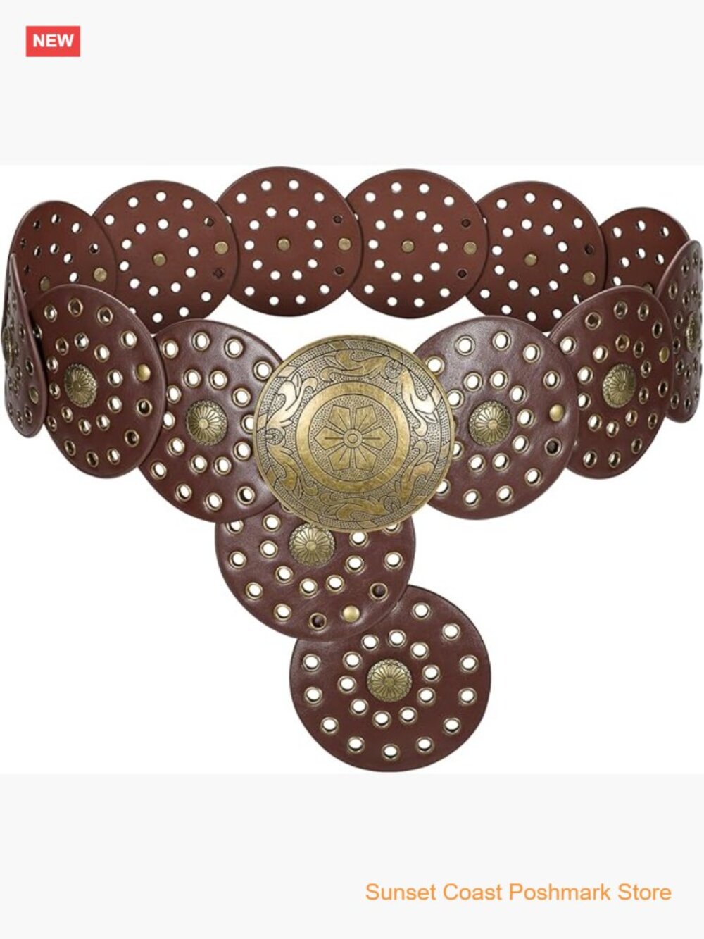 Boho Disc Belt Wide Western Faux Leather Vintage Concho Belts for Jeans